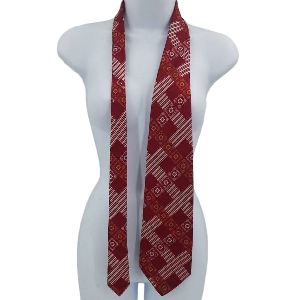 Vintage Geometric 4" wide Men's Neck Tie Necktie Multicolor Garnet Gold